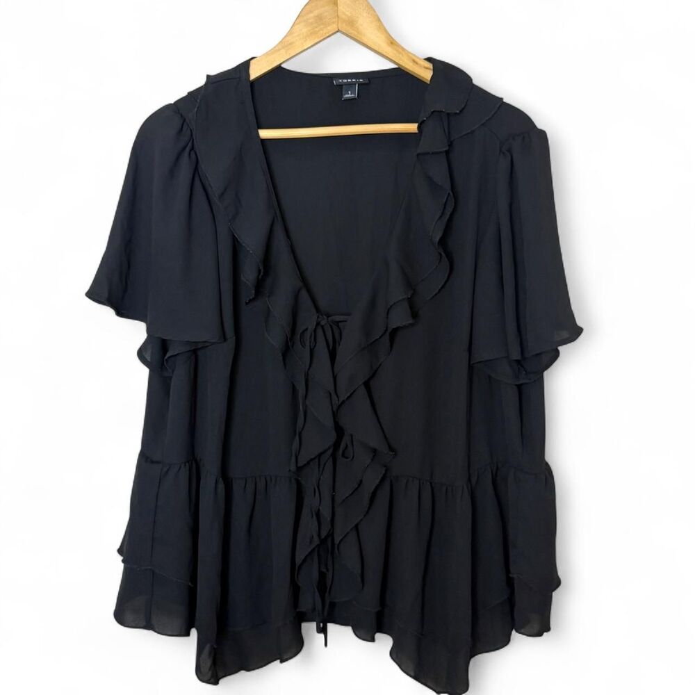 Torrid Ruffle Tie-Front Tiered Ruffle Blouse Top Black Size 1 / 1X (14/16)